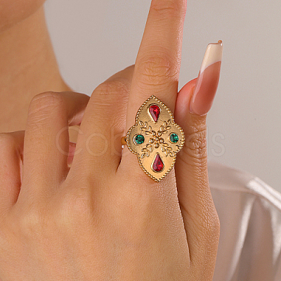 Flower Brass Micro Pave Cubic Zirconia Finger Ring AM8089-1