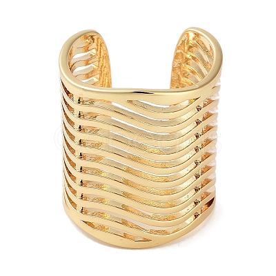 Hollow Ripple Rack Plating Brass Open Cuff Rings RJEW-M172-02G-1