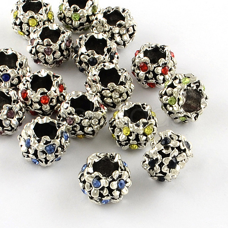 Antique Silver Plated Alloy Rhinestone Flower Large Hole European Beads MPDL-R041-04-1