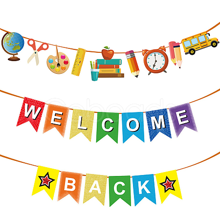 CRASPIRE 2 Sets 2 Styles Welcome Come Back & School Supplies Paper Banners DIY-CP0009-68-1