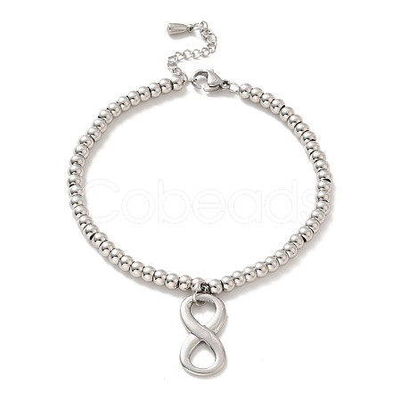 Tarnish Resistant 304 Stainless Steel Infinity Charm Bracelet with 201 Stainless Steel Round Beads for Women BJEW-B057-07P-1