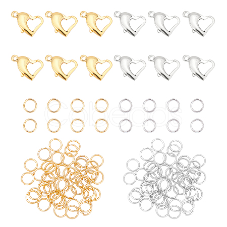 DICOSMETIC 112Pcs 4 Style 304 Stainless Steel Heart Lobster Claw Clasps and Open Jump Rings STAS-DC0001-14-1