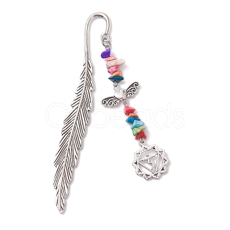 Tibetan Style Alloy Feather Bookmark AJEW-JK00310-02-1