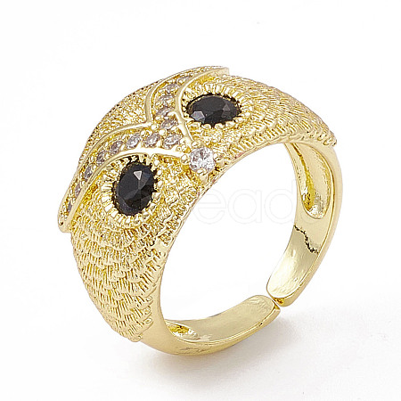 Cubic Zirconia Owl Open Cuff Rings RJEW-P079-01G-02-1