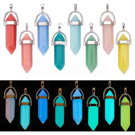 CHGCRAFT 16Pcs 8 Colors Synthetic Luminous Stone Pendants FIND-CA0005-30-1