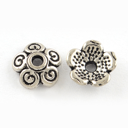 5-Petal Tibetan Style Alloy Bead Caps TIBEP-R304-115AS-LF-1