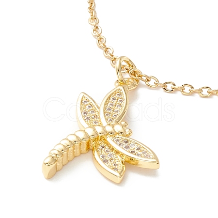 Clear Cubic Zirconia Dragonfly Pendant Necklace NJEW-O125-01G-1
