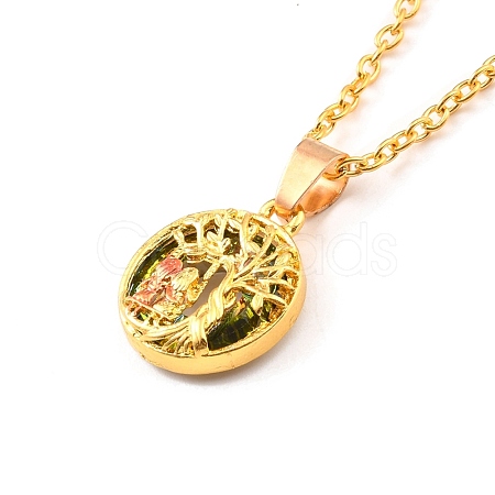 Tree of Life and Girl Donut Pendant Necklace for Women NJEW-I113-05G-1
