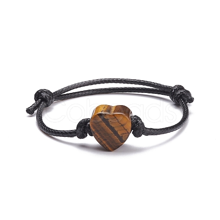 Natural Tiger Eye Heart Braided Cord Bracelet BJEW-JB07685-01-1