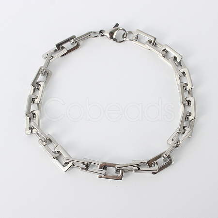 Tarnish Resistant Rectangle 201 Stainless Steel Chain Bracelets BJEW-N240-06P-1