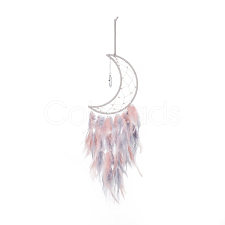 Iron Wire Woven Web/Net with Feather Pendant Decorations AJEW-B017-30-1