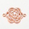 Flower Brass Micro Pave Cubic Zirconia Links, Rose Gold, 18x25.5x5mm, Hole: 1.5mm