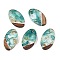 Transparent Resin and Walnut Wood Pendants, Oval Charms with Gold Foil, Dark Cyan, 22x12.5x3.5mm, Hole: 2mm