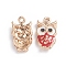 Alloy Enamel Pendants, Owl, Golden, Red, 20x11x3.5mm, Hole: 1.6mm