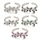 Flower Rack Plating Brass Micro Pave Cubic Zirconia Open Cuff Rings for Women, Cadmium Free & Lead Free, Long-Lasting Plated, Platinum, Mixed Color, Flower: 9.8x20.5mm, Adjustable