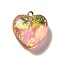 Transparent Resin Pendants, Heart Charms, with Gold Foil and Golden Tone Iron Loops, Pink, 23.5~24x22x11~12mm, Hole: 2mm