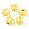 Printed Wood European Beads, Round with Tartan Pattern, Yellow, 15.5~16mm, Hole: 4~4.5mm