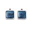 304 Stainless Steel Enamel Charms, Square Charm, Marine Blue, Stainless Steel Color, 13x11x2mm, Hole: 1.2mm