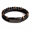 Natural Tiger Eye Beaded Bracelets, Imitation Leather Cord Bracelets for Women Men, with Alloy Clasps, Round, 8-1/4 inch(21cm)