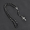 Long Handmade Imitation Pearl Cross Pendant Lariat Necklace Unisex Tassel Sweater Chain Necklaces, Black