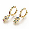 Brass Micro Pave Colorful Cubic Zirconia Dangle Hoop Earrings EJEW-S208-078-2