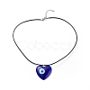 Heart with Evil Eye Lampwork Pendant Necklace with Leather Cord for Women NJEW-JN03924-01-4