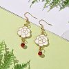 Enamel Peony with Rhinstone Dangle Earrings EJEW-JE05131-01-3