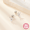 Rhodium Plated 925 Sterling Silver Micro Pave Cubic Zirconia Flower Stud Earrings CX0038-1-2