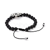 Natural Lava Rock & Synthetic Hematite Braided Bead Bracelet with Alloy Lotus BJEW-JB08466-5