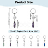  7Pcs 7 Styles Bullet Gemstone Wire Wrapped Keychain KEYC-NB0001-49-2