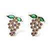 Rack Plating Real 18K Gold Plated Brass Grape Stud Earrings EJEW-B034-15G-1