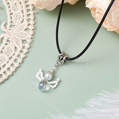 Glass Seed Beads & Glass Pearl Angel Pendant Necklaces NJEW-MZ00056-1