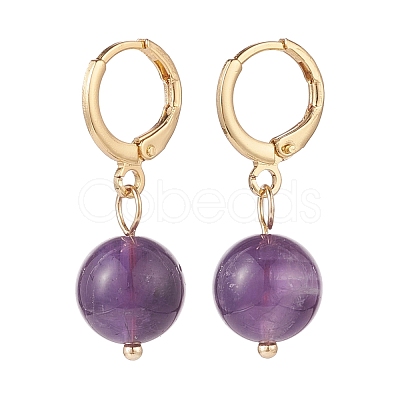 Round Gemstone Dangle Hoop Earrings EJEW-JE04966-1