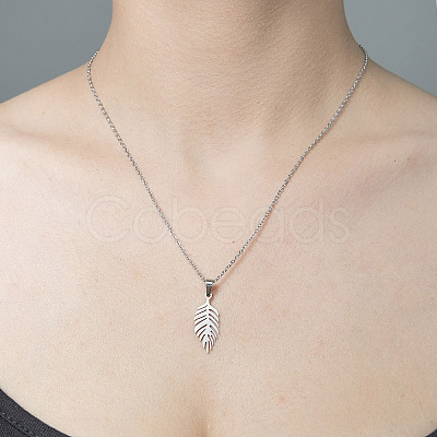 Non-Tarnish 201 Stainless Steel Hollow Leaf Pendant Necklace NJEW-OY001-66-1