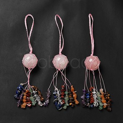 Natural Rose Quartz Round Pendant Decorations G-G997-A07-1