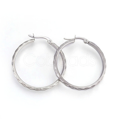 Tarnish Resistant 304 Stainless Steel Hoop Earrings EJEW-L215-36P-1