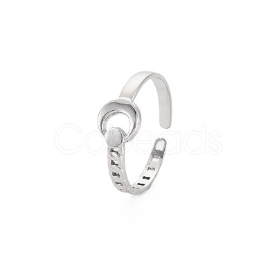 Non-Tarnish 304 Stainless Steel Moon Open Cuff Ring for Women RJEW-S405-235P-1