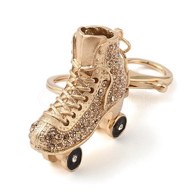 Golden Zinc Alloy with Rhinestone Ice Skates Keychain DIY-B075-01G-03-1