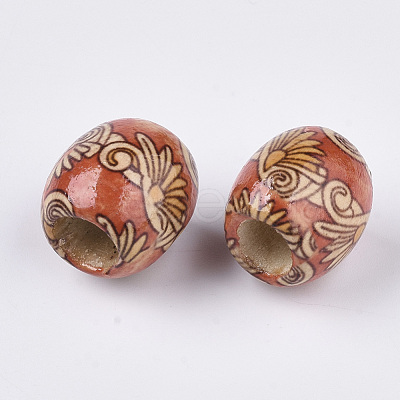 Printed Natural Wood Large Hole Beads WOOD-R251-01-LF-1