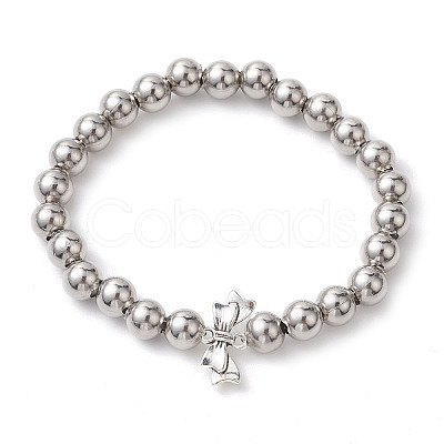 8mm Round 304 Stainless Steel Beaded Stretch Bracelets BJEW-JB10574-1