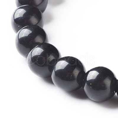 Natural Obsidian & Lava Rock Round Beads Stretch Bracelets Set BJEW-JB06982-04-1