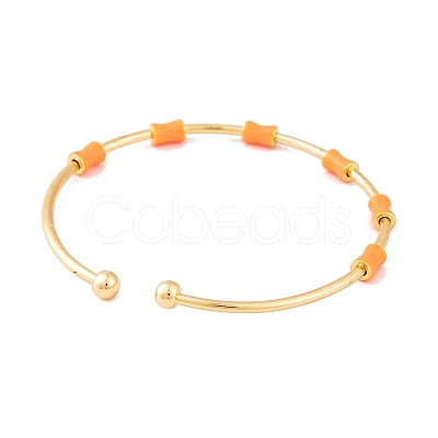 Brass Resin Bamboo Stick Open Cuff Bangles for Women BJEW-S147-02G-1