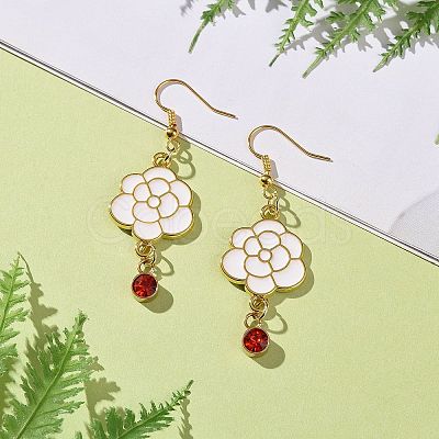 Enamel Peony with Rhinstone Dangle Earrings EJEW-JE05131-01-1