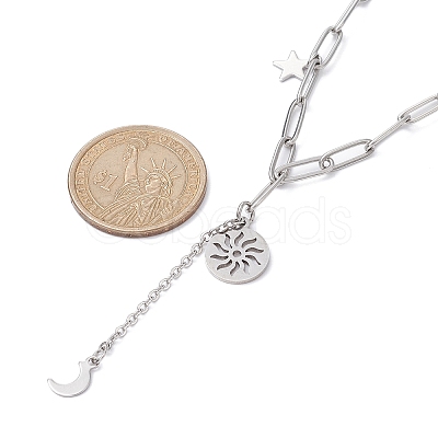 Non-Tarnish Sun & Moon & Star Pendant Necklaces NJEW-JN04535-1