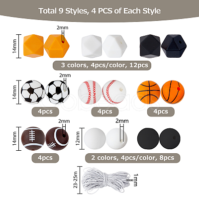 HOBBIESAY 36Pcs 9 Style All Kinds of Sports Balls Silicone Beads SIL-HY0001-03-1