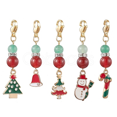 Christmas Tree/Bell/Snowman/Candy Cane Alloy Enamel Pendant Decorations HJEW-TA00192-1