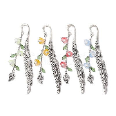 4Pcs 4 Colors Alloy Feather Bookmarks AJEW-TA00024-1