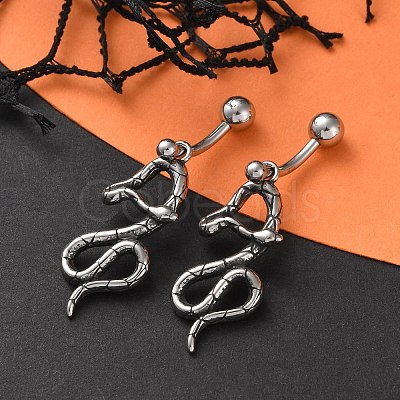 Snake 316 Surgical Stainless Steel Dangle Belly Button Rings EJEW-G416-18D-AS-1