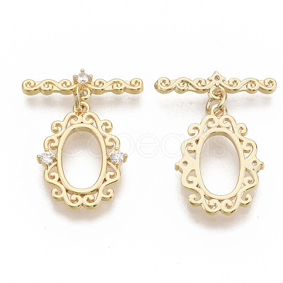 Brass Micro Pave Clear Cubic Zirconia Toggle Clasps KK-T051-24G-NF-1