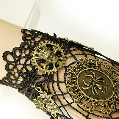 Gothic Style Cloth Lace Finger Ring Bracelets for Women WG5EAD4-01-1